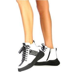ILVI Leather Rita Boots Sneakers Women's Sz 7.5 38 Chunky High Top Blk White